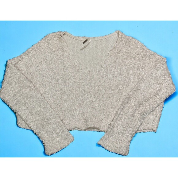 Free People Women's Good Day Boxy Cropped Sweater LV5 Cream Size XS EUC‎ - Picture 1 of 4